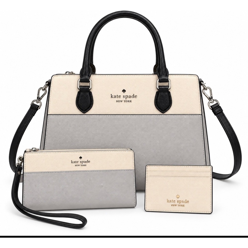 Kate Spade Madison Colorblock Saffiano Leather Satchel Wristlet Card Case Set